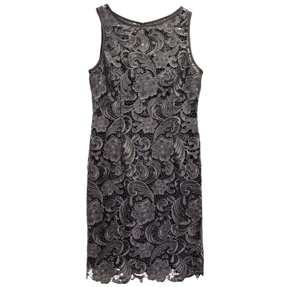 Adrianna Papell Silver Lace Cocktail Dress Size 8